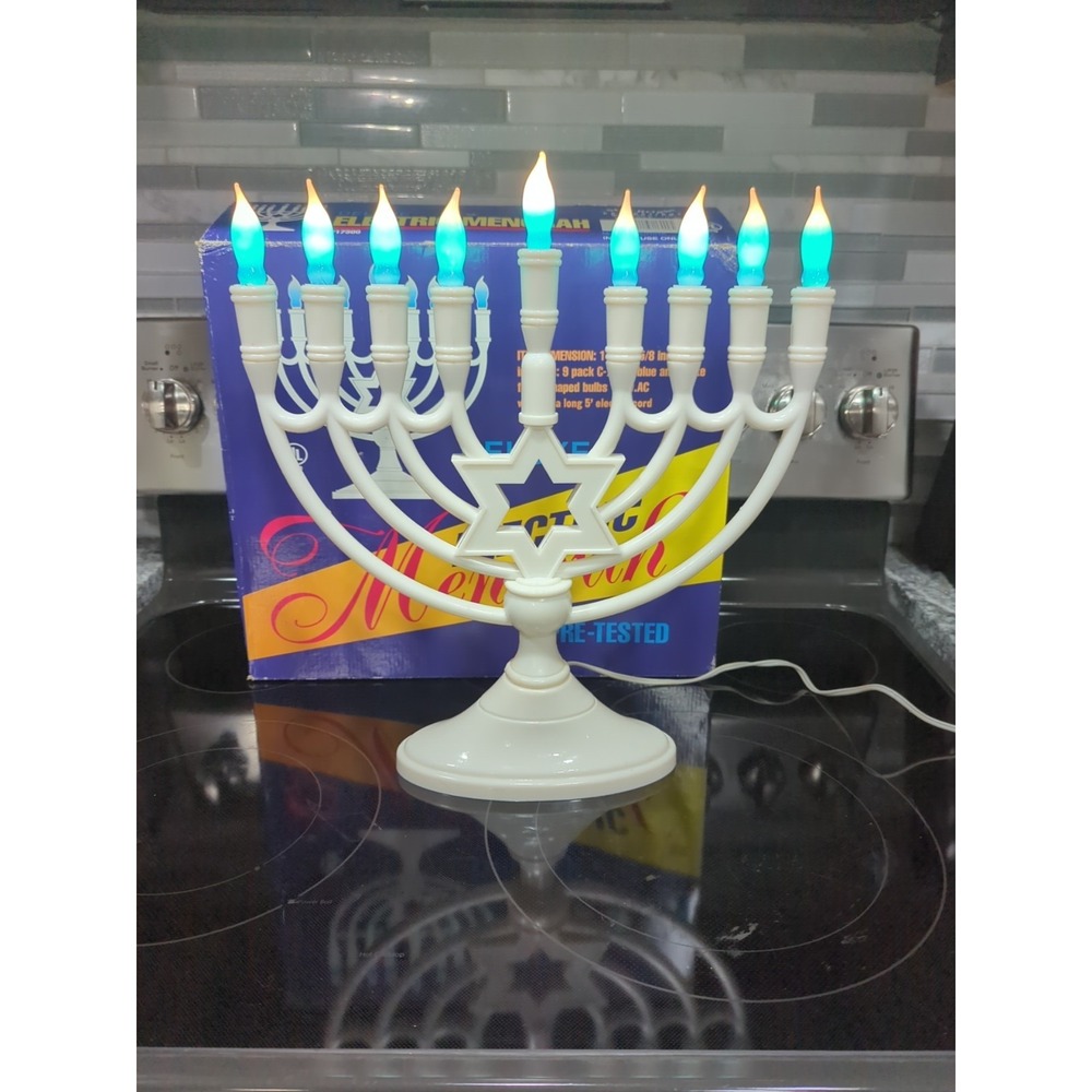 Deluxe Electric Menorah Blue Flame Lights Set Starlight Productions